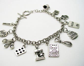 Baking Charm Bracelet, Baking Bracelet Gift, Cooking Charm Bracelet, Chef Bracelet, Baking Jewelry, Cooking Bracelet, Baking Charms Gift