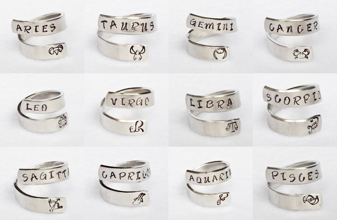 Personalized Zodiac Ring, Personalized Ring, Custom Ring, Hand Stamped ...