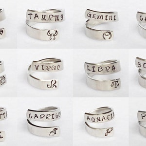 Leo Ring, Personalized Zodiac Ring, Personalized Ring, Custom Ring, Hand Stamped Ring, Astrology Ring, Adjustable Ring, Astrological Gift image 3