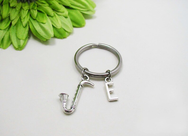 Saxophone Keychain Saxophone Key Chain Initial Keychain Etsy