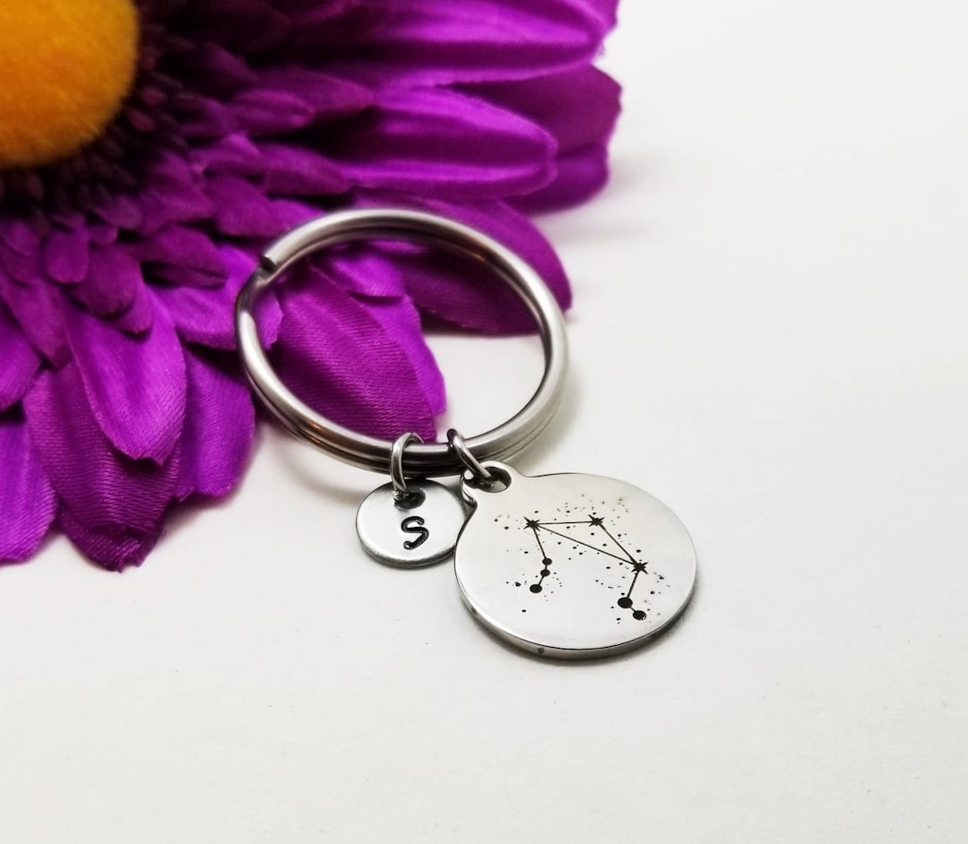 Libra Keychain Zodiac Keychain Initial Keychain Etsy