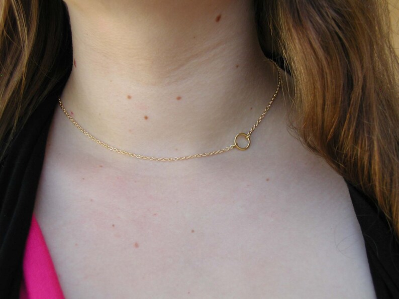 Gold Circle Necklace Charm Necklace Tiny Necklace Etsy