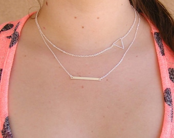 Layering Necklace Set, Delicate Silver Layer Necklaces, Layer Necklace, Rectangle Necklace, Triangle Necklace, Bar Necklace, Triangle Charm