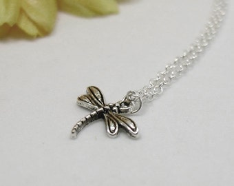 Dragonfly Necklace, Dragonfly Pendant, Tiny Dragonfly, Dainty Dragonfly Necklace, Dragonfly Jewelry, Gift Under 20, Silver Dragonfly Charm