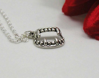 Vampire Necklace, Charm Necklace, Tiny Necklace, Vampire Jewelry, Silver Vampire Necklace, Vampire Teeth, Teeth Necklace, Gothic Necklace