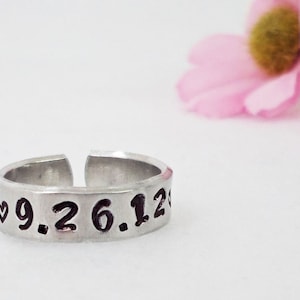Custom Ring, Personalized Ring, Hand Stamped Ring, Aluminum Ring, Adjustable Ring, Ring Jewelry, Custom Date Ring, Customized Ring Jewelry