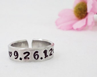 Custom Ring, Personalized Ring, Hand Stamped Ring, Aluminum Ring, Adjustable Ring, Ring Jewelry, Custom Date Ring, Customized Ring Jewelry