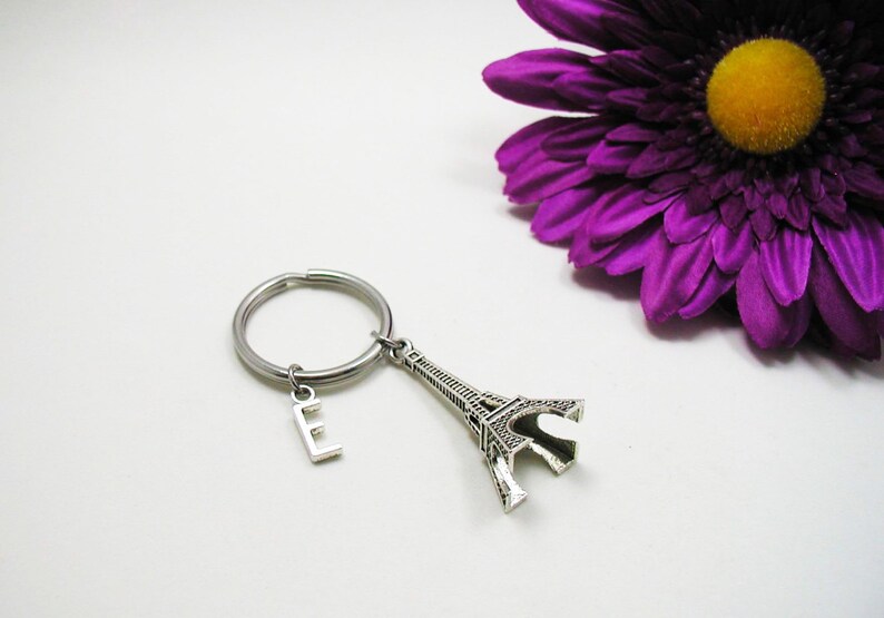 Silver Eiffel Tower Eiffel Tower Keychain Initial Key Ring Paris Souvenir France Souvenir Personalized Keychain Initial Keychain