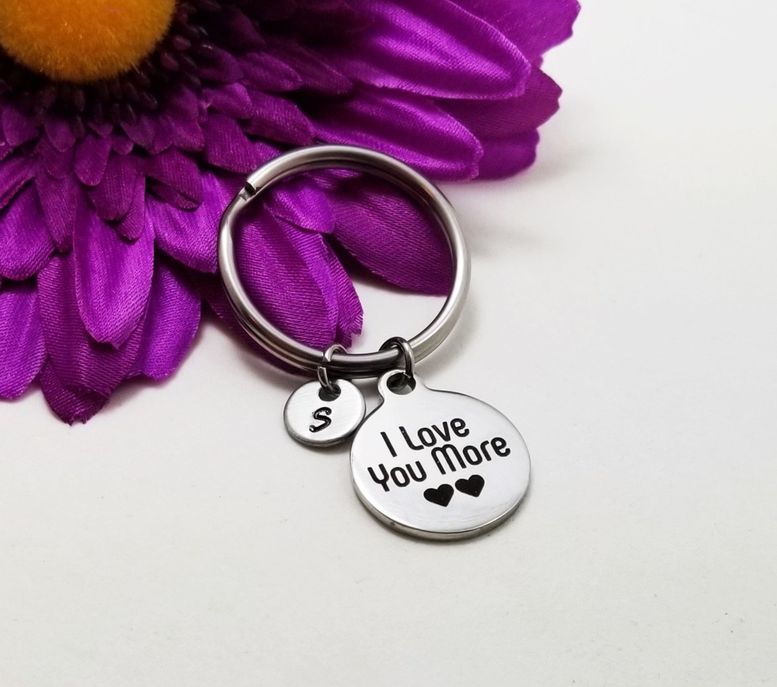 I Love You More Keychain girlfriend Key Chain Initial Etsy