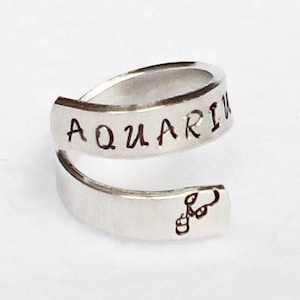 Aquarius Ring, Personalized Zodiac Ring, Personalized Ring, Custom Ring, Hand Stamped Ring, Astrology Ring, Adjustable Ring, Astrological