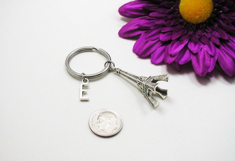 Silver Eiffel Tower Eiffel Tower Keychain Initial Key Ring Paris Souvenir France Souvenir Personalized Keychain Initial Keychain