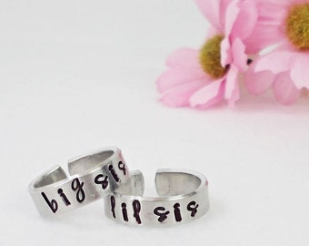 Big Sis Lil Sis Rings, Two Personalized Rings, Big Sister Little Sister Rings, Hand Stamped Rings, Best Friend Rings, Girlfriend Jewelry