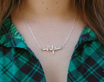 Heartbeat Necklace, Charm Necklace, Tiny Necklace, Delicate Necklace, EKG Charm, Silver Jewelry, EKG Necklace, Heartbeat Charm, Gift For Mom