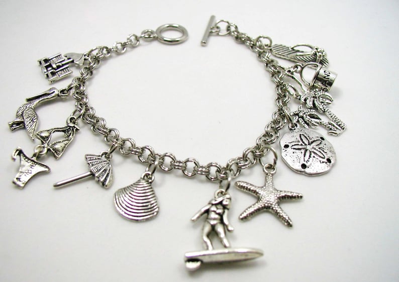 Beach Charm Bracelet Beach Bracelet Ocean Charm Bracelet Etsy