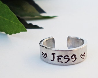 Personalized Name Ring, Personalized Ring, Custom Name Ring, Handstamped Ring, Name Ring, Mothers Ring, Adjustable Ring, Silver Ring, Gift
