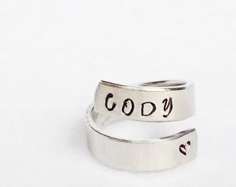 Personalized Name Ring, Personalized Ring, Custom Ring Jewelry, Hand Stamped Ring, Name Ring, Mothers Ring, Adjustable Ring, Girlfriend Gift