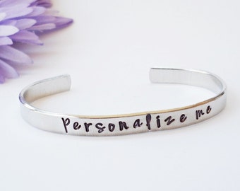 Personal Phrase Cuff, Custom Bracelet Cuff, Personalized Bracelet Gift, Religious Cuff, Gift for Mom, Aluminum Cuff, Custom Bracelet Jewelry