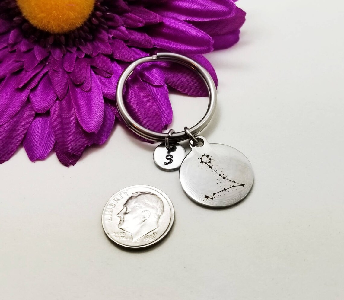Pisces Keychain Zodiac Keychain Initial Keychain Etsy