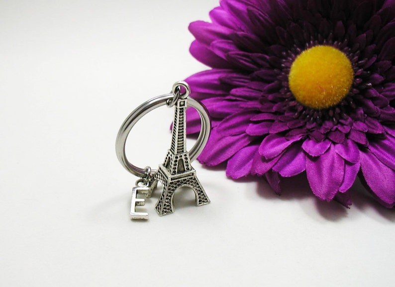 Silver Eiffel Tower Eiffel Tower Keychain Initial Key Ring Paris Souvenir France Souvenir Personalized Keychain Initial Keychain