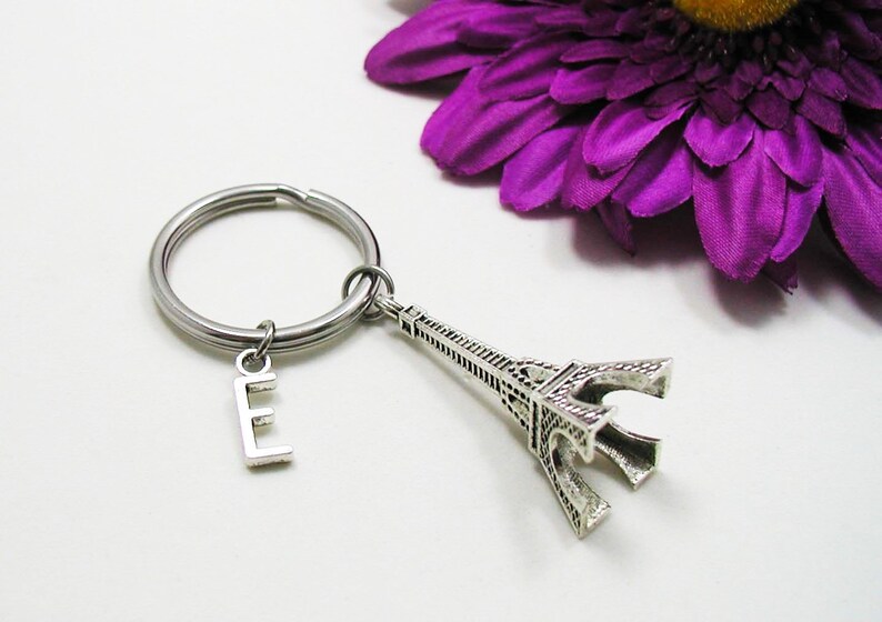 Silver Eiffel Tower Eiffel Tower Keychain Initial Key Ring Paris Souvenir France Souvenir Personalized Keychain Initial Keychain