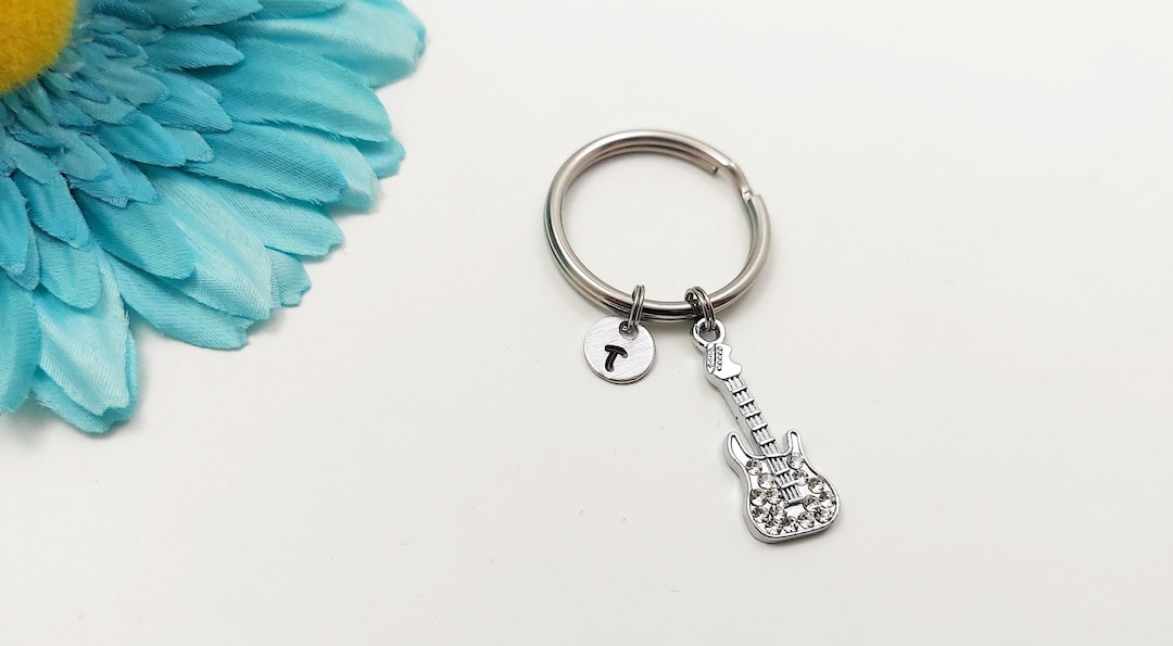 Guitar Key Chain, Music Keychain Gift, Electric Guitar Charm, Musical
