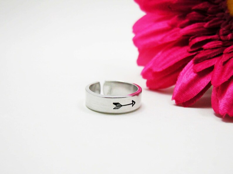 Arrow Ring, Personalized Name Ring, Personalized Ring, Handstamped Ring, Arrow Jewelry, Stamped Arrow, Adjustable Ring, Custom Ring Jewelry image 2