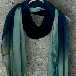 All-Season Cotton Scarf for Women,Soft Ombre Green & Navy Wrap,Lightweight Shawl,Stylish Gift for Her Birthday,Wife or Christmas