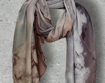 Grey Charcoal and Indigo Ink Abstract Cotton Scarf,Dark Watercolor Wash Wrap, Modern Boho Art Scarf,Sheer Minimalist Shawl