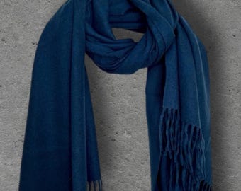 Navy Blue Winter Scarf, Classic Plain Shawl, Ultra Soft Unisex Wrap with Fringe, Warm Gifts for Him and Her