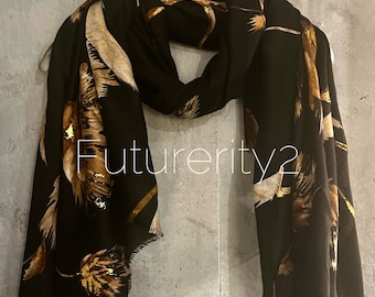 Thistle Flowers Gold Dusk Black Cotton Scarf/Spring Summer Autumn Scarf/Scarf Women/Gift For Her Birthday Christmas/Gifts For Mum/UK Seller