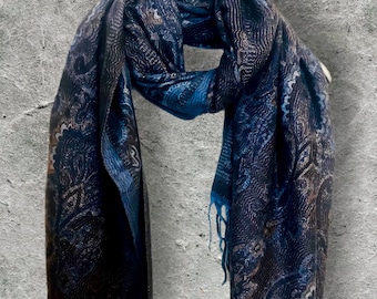 Navy Blue Cashmere Blend Scarf,Warm Winter Wrap with Classic Paisley Design, Cozy Shawl for Women,Timeless Fashion Accessory