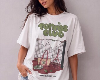 Tennis Club Graphic T-Shirt,Tennis Lover Shirt,Front & Back Print Tee,Unisex Cotton Tennis T-Shirt,Sport Aesthetic Shirt,Tennis Player Gift