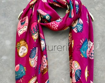 Charming Owls Pattern Pink Scarf – Perfect All-Season Gift for Mom and Her.