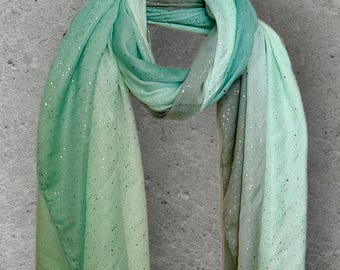 Mint Green Cotton Scarf,Shimmer Lightweight Wrap,Sparkly Summer Shawl for Womens,Thoughtful Gift for Her