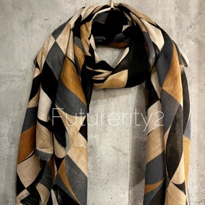 Retro Pattern Beige Grey Cotton Scarf/Summer Autumn Winter Women Scarf/Gifts For Mum/Gifts For her Birthday Christmas Gift/UK Seller