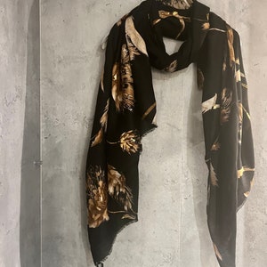 Thistle Flowers Gold Dusk Black Cotton Scarf/Spring Summer Autumn Scarf/Scarf Women/Gift For Her Birthday Christmas/Gifts For Mum/UK Seller image 3