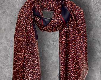 Red Black Polka Dot Cotton Scarf,Elegant Lightweight Shawl Wrap for Women ,Soft Long Scarf,Vintage Style Fashion Accessory,Gift for Her