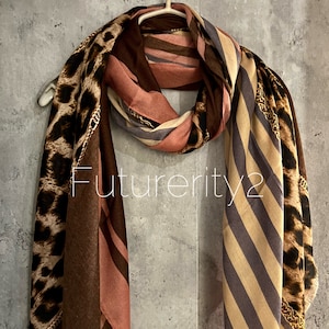Leopard X Lines Pattern Brown Pink Cotton Scarf/Summer Autumn Women Scarf/Gifts For Her Birthday Christmas/UK Seller