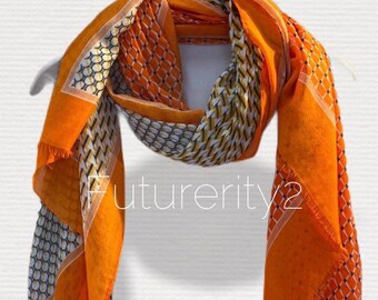 Modern Tiles Pattern Orange Cotton Scarf/Spring Summer Scarf/Gifts For Mom/Gifts For Her/Scarf Women/Birthday Gifts/Christmas Gifts