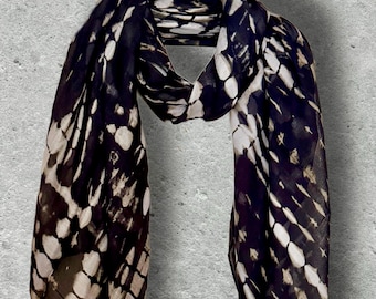 Monochrome Black and White Tie Dye Cotton Scarf,Sheer Abstract Speckle Print Wrap,Modern Boho Summer Shawl,Unique Gift for Her