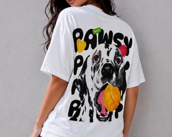 Pawsy Pup Dalmatian T-Shirt,Funny Dog Lover Shirt,Cute Dalmatian Graphic Tee,Front Back Print T-Shirt,Unisex 100% Cotton Dog Lover Gift