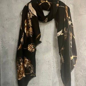 Thistle Flowers Gold Dusk Black Cotton Scarf/Spring Summer Autumn Scarf/Scarf Women/Gift For Her Birthday Christmas/Gifts For Mum/UK Seller image 2