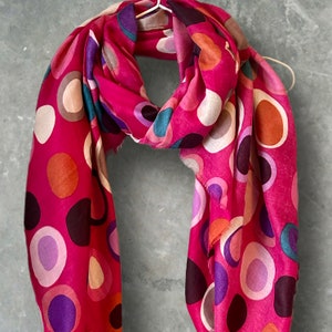 Multicolour Circle Pattern Fuchsia Pink Cotton Scarf,Women Scarf,Autumn Winter Scarf,Gifts for Her,Mom,Gifts for Birthday,Christmas