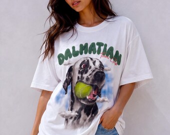 Dalmatian Tennis Club T-Shirt,Funny Tennis Dog Shirt,Tennis Lover Gift,Dalmatian Graphic Tee,Front Back Print Shirt,Unisex 100% Cotton