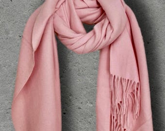 Blush Pink Winter Scarf, Ultra Soft Plain Shawl, Cosy Fringed Wrap for Women, Warm Gifts for Her