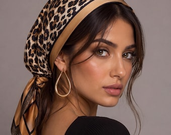 Leopard Print Silk Satin Square Bandana Scarf,Animal Print Neck Tie,Hair Wrap,Handbag Handle Ribbon,Gift for Her