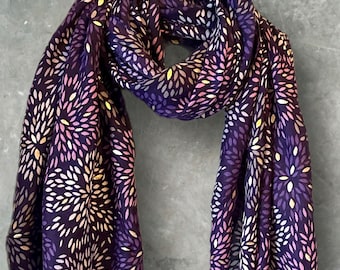 Firework Pattern with Gold Foils Purple Cotton Scarf,Women Scarf,Autumn Winter Scarf,Gifts for Her,Mom,Gifts for Birthday,Christmas