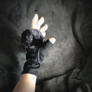 Black Faux Suede Fingerless Gloves with Faux Fur details,Winter Gloves,Women Gloves,Great Gifts for Mom,Her,Birthday and Christmas