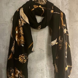 Thistle Flowers Gold Dusk Black Cotton Scarf/Spring Summer Autumn Scarf/Scarf Women/Gift For Her Birthday Christmas/Gifts For Mum/UK Seller image 5