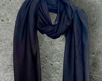 Plain Navy Blue Cotton Scarf,Lightweight All Season Shawl for Women,Classic Wrap,Ideal Gift for Her,Mom Friends,Birthday or Christmas